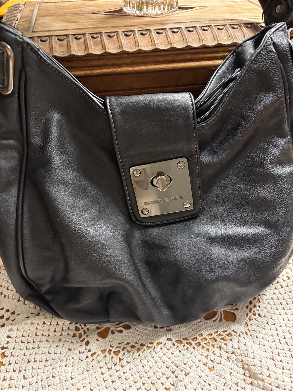 David Jones Black Leather Shoulder Bag